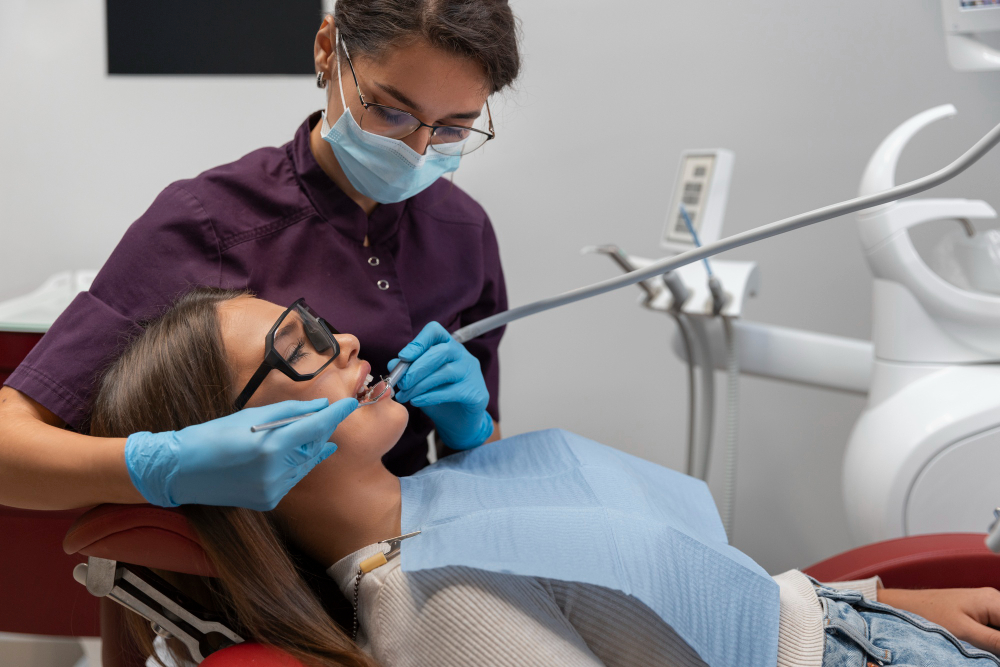 Close up on dentist using instruments<br />
